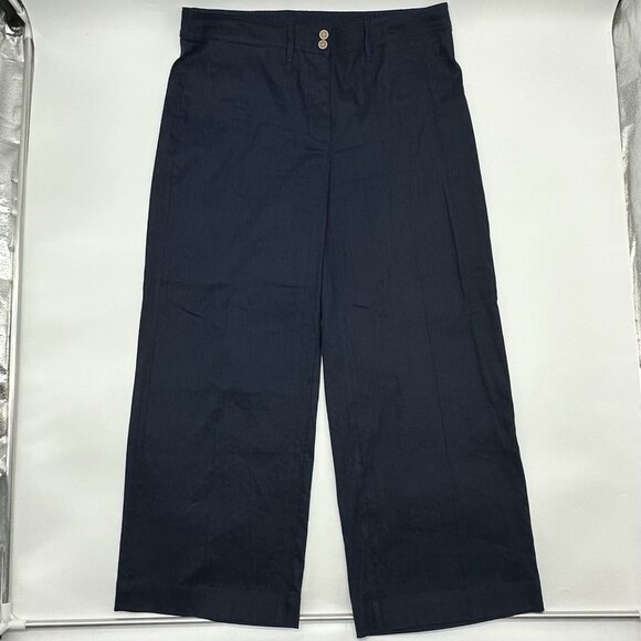J Jill Linen Stretch Wide Leg Crop Women's Size Large Tall Navy Blue Pants - Picture 2 of 13